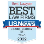 A badge that says best law firms litigation securities tier 1 triad 2 0 2 2