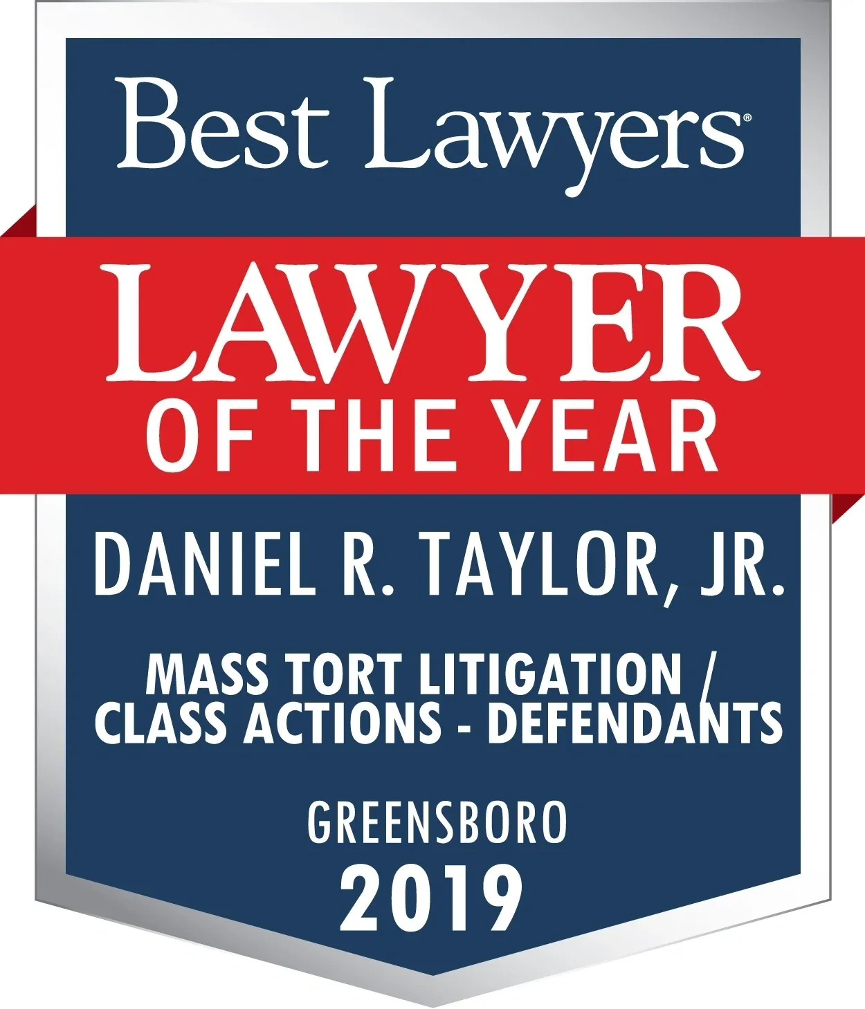 A red ribbon is on top of the best lawyers award.