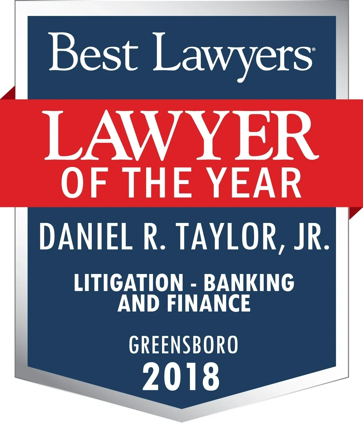 A red ribbon is on top of the best lawyers award.