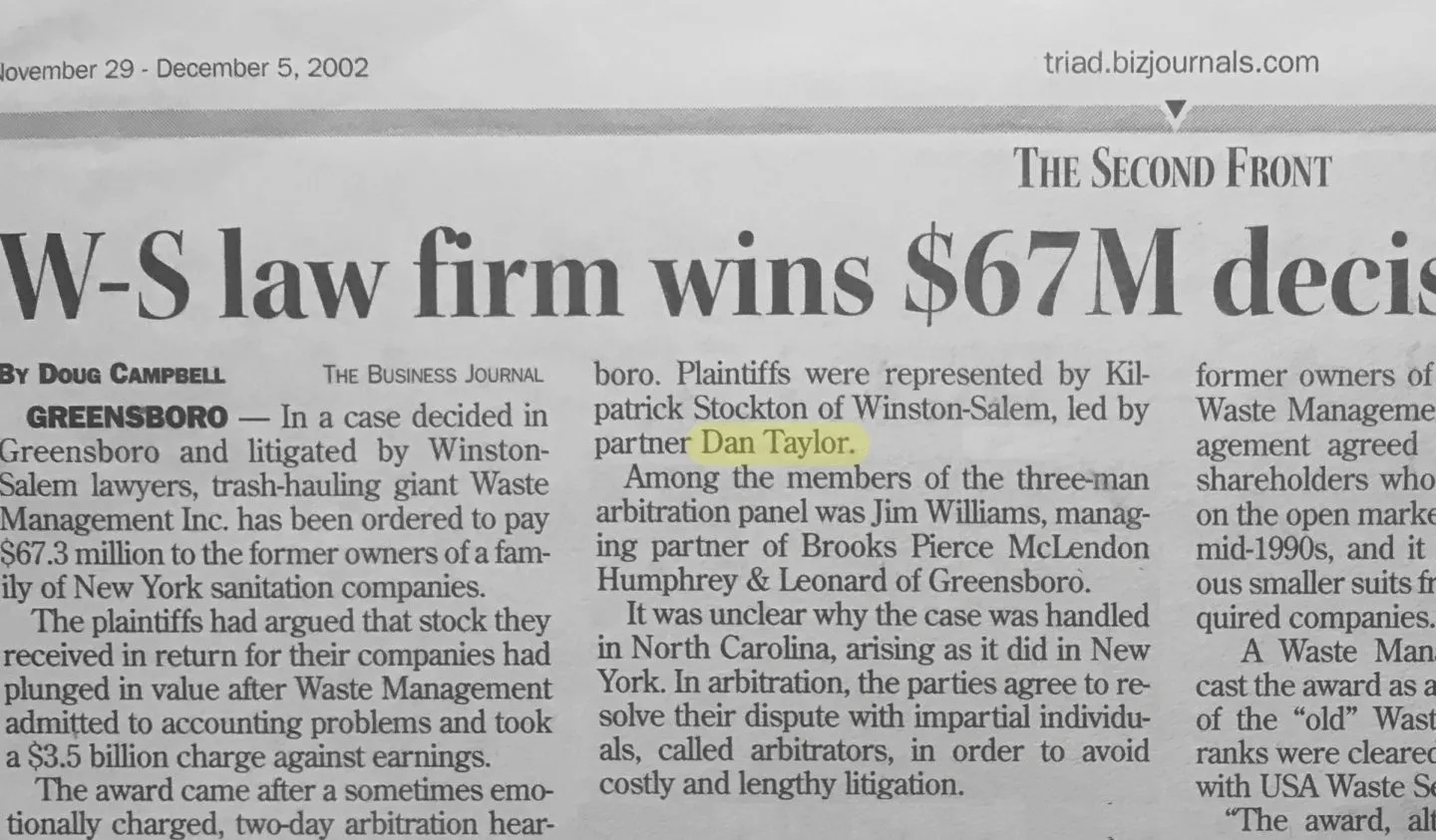 A newspaper article about law firm wins $ 6 7 million